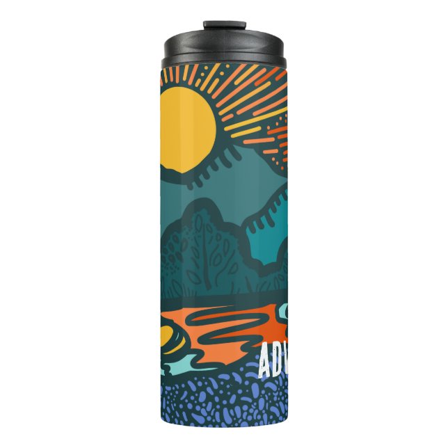 Termo Montañas de puesta de sol retro (Anverso)
