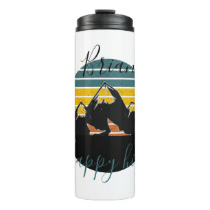 Termo Montañas de puesta de sol retro personalizadas