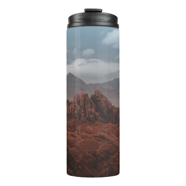 TERMO MONTAÑAS ROCAS BAJO CIELOS GRIS (Anverso)