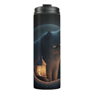 Termo Moody Black Cat by House @ Night - Thermal Tumbler