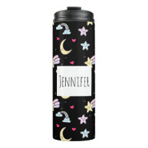 Moon, Stars and Clouds Pattern on Black