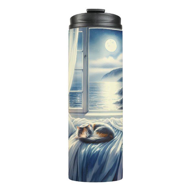 Termo Moonlit Coastal Bedroom with Sleeping Cat (Anverso)