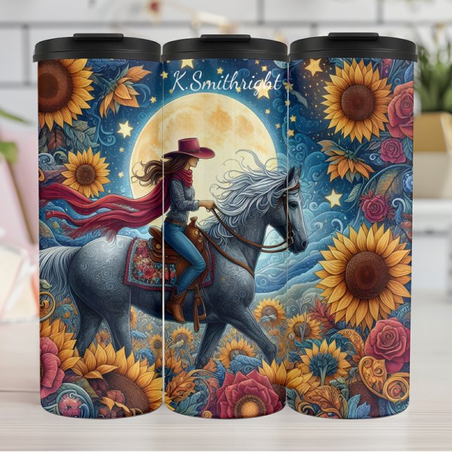 Termo Moonlit Cowgirl Sunflower Horse Ride (Subido por el creador)