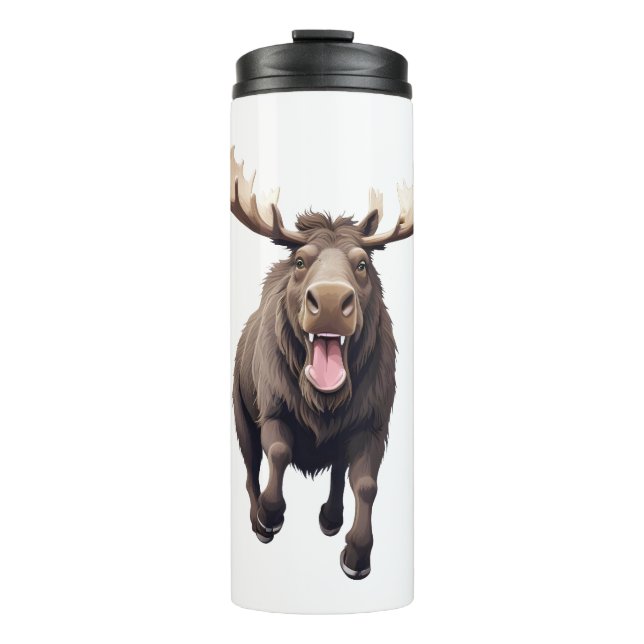 Termo Moose Happy Playful Jumping En El Bosque Aéreo (Anverso)