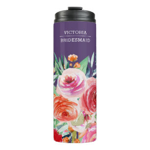 Termo Morado acuarela Personalizado floral nombre de dam