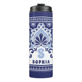 Termo Mosaico azul y blanco Talavera mexicana