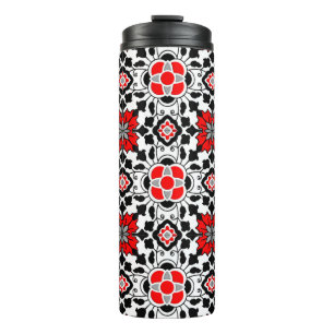 Termo Mosaico floral marroquí, rojo profundo, negro y bl