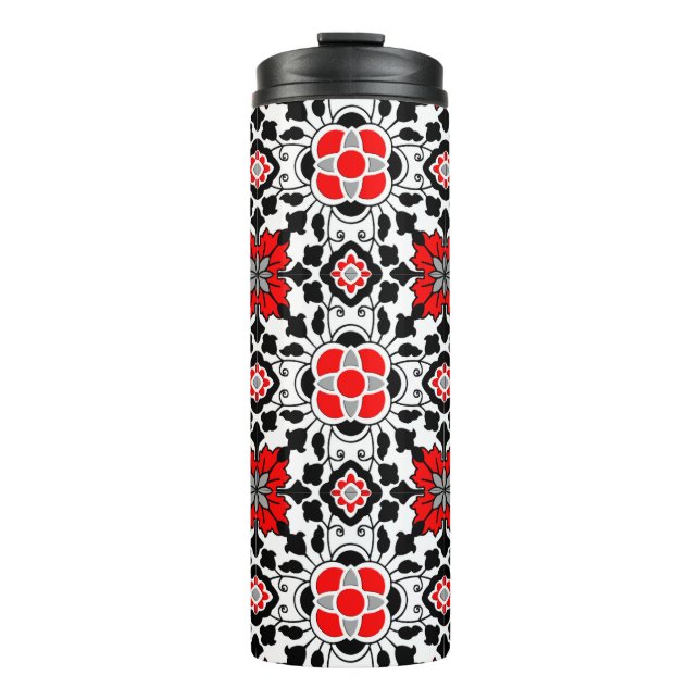 Termo Mosaico floral marroquí, rojo profundo, negro y bl (Anverso)