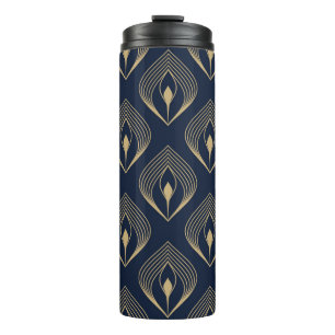 Termo Motif floral de piel de pavo real oscuro.