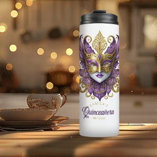 Termo Motivo de Máscara de Quinceañera Morado Dorado ID1