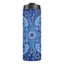 Termo Motivo de paisley azul monocromático