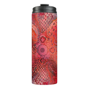 Termo Motivo de Paisley Simétrico Rojo Ornamentado