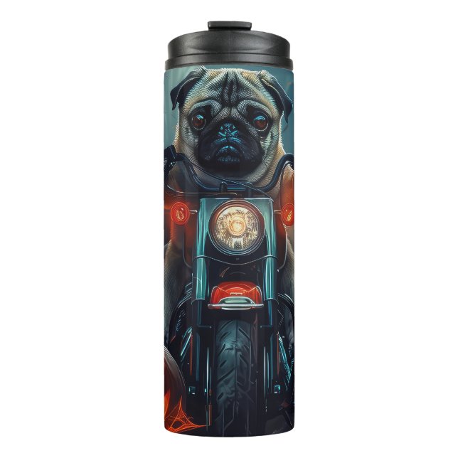 Termo Motocicleta Pug Riding Halloween Scary (Anverso)
