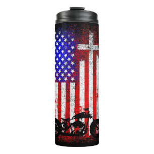 Termo Motocicleta Vintage Bandera USA Fe Cristiana para 