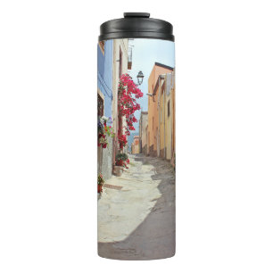 TERMO MOTOR BLANCO SCOOTER CERCA DEL EDIFICIO