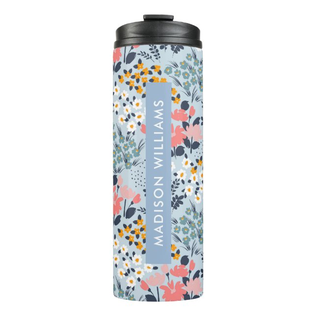 Termo Mug de viaje floral personalizado con nombre (Anverso)