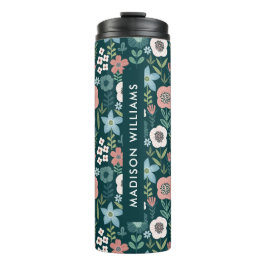 Termo Mug de viaje floral personalizado con nombre