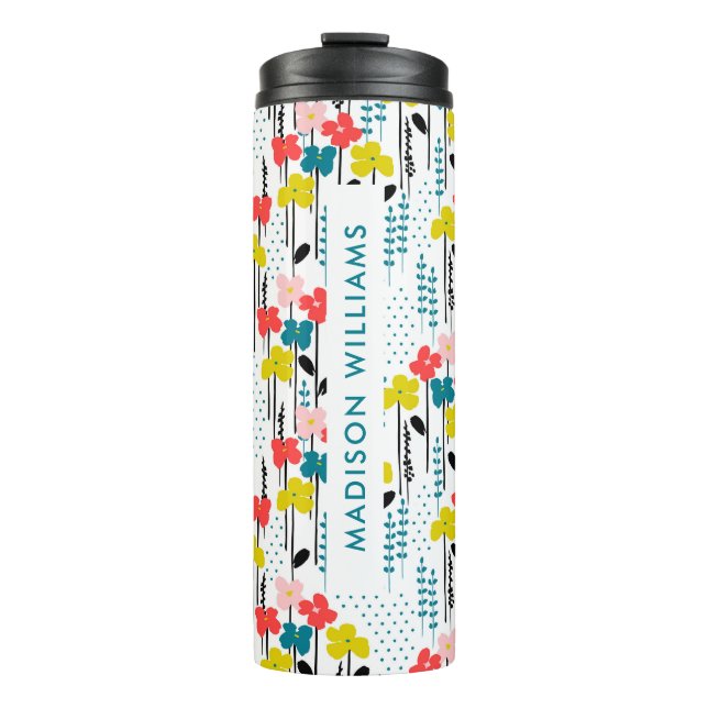 Termo Mug de viaje floral personalizado con nombre (Anverso)