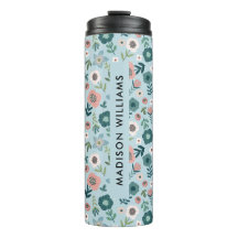 Mug de viaje floral personalizado con nombre