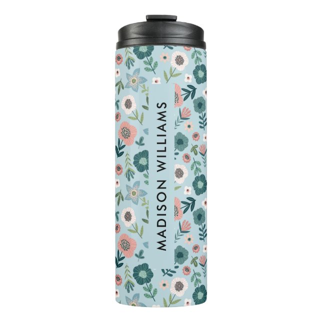 Termo Mug de viaje floral personalizado con nombre (Anverso)