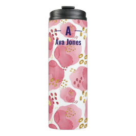 Termo Mug de viaje floral rosa personalizado - Nombre pe