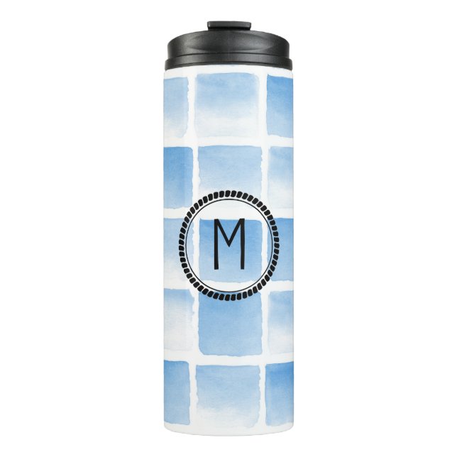 Termo Mug de viaje inicial de acuarela personalizada (Anverso)