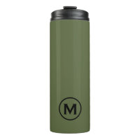 Mug de viaje mínimo verde oliva negro monograma