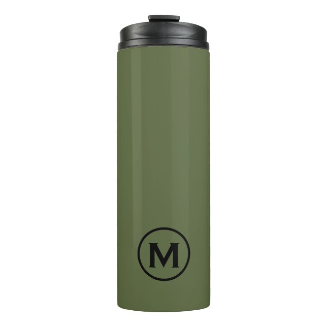 Termo Mug de viaje mínimo verde oliva negro monograma (Anverso)