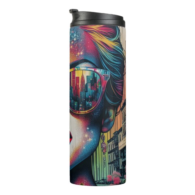 Termo Mujer abstracta con gafas de sol Arte de IA (Rotado hacia la derecha)
