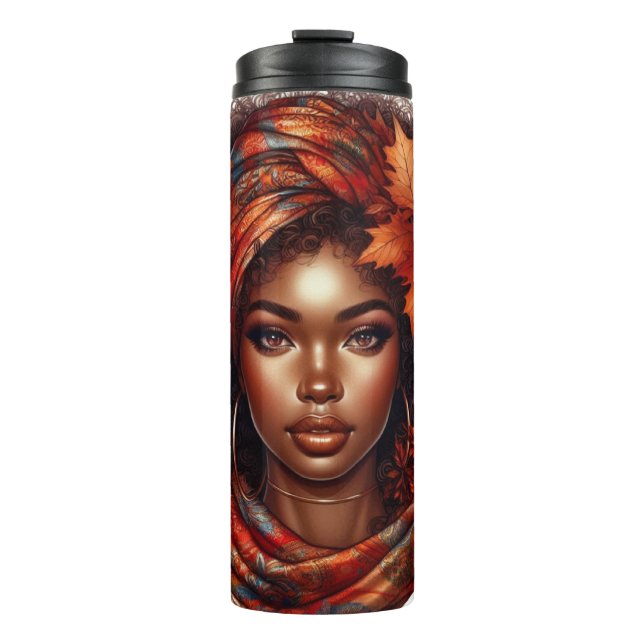 Termo MUJER AMERICANA AFRICANA TEMÁTICA DEL OTOÑO DEL bo (Anverso)