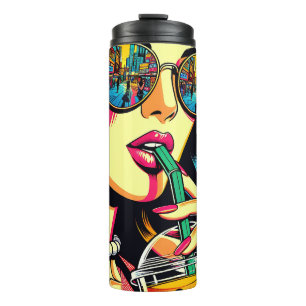 Termo Mujer Bonita de Cómic de Pop Art Bebiendo Boba