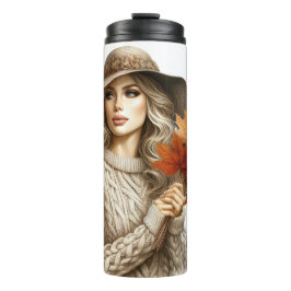 Termo MUJER bonito BLONDE CON HOJAS DE CAÍDA