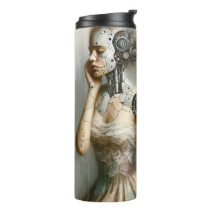 Termo Mujer Ciborgue Femenina Arte de IA