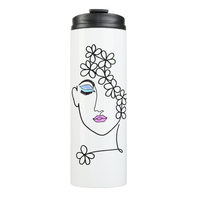 Termo Mujer con flores arte de línea   (Anverso)