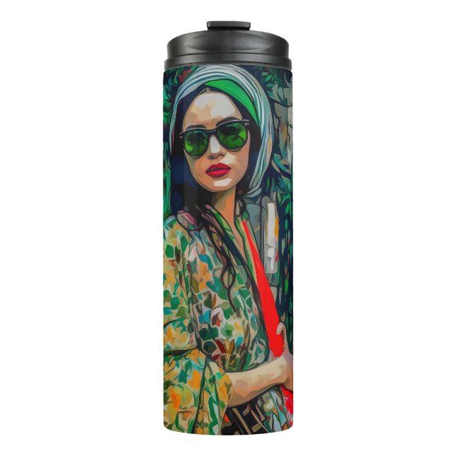 Termo Mujer con gafas de sol verdes (Anverso)