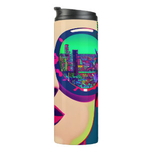 Termo Mujer de arte colorido con gafas de sol reflejo de
