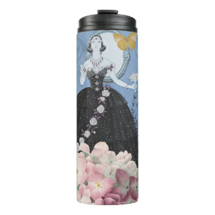 Termo Mujer elegante azul vestido floral elegante