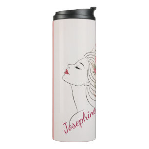 Termo Mujer elegante del cabello floral de la rosa rosa 