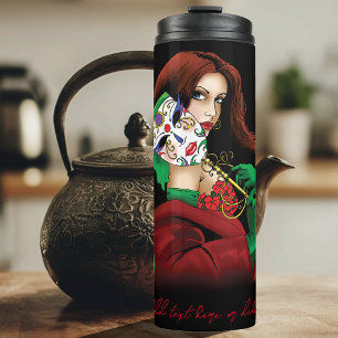 Termo Mujer Elegante Máscara Veneciana Rojo Verde