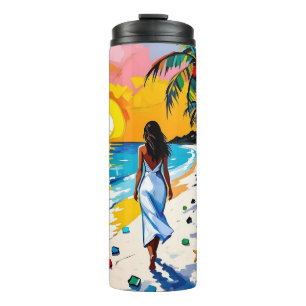 Termo Mujer en Escena Tropical de Playa
