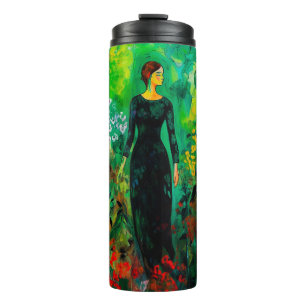 Termo Mujer en la hermosa pradera verde