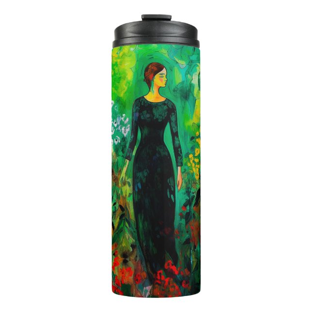 Termo Mujer en la hermosa pradera verde (Anverso)