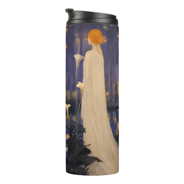 Termo Mujer etérea Art Nouveau junto a calas iluminadas  (Rotado hacia la derecha)