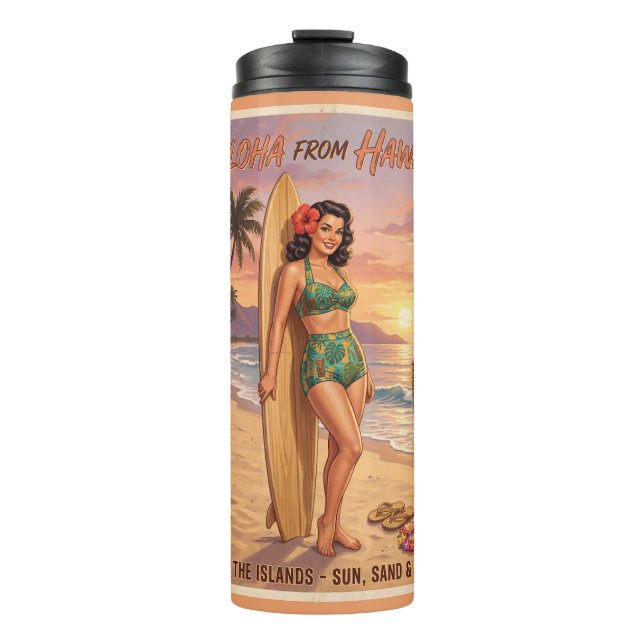 Termo Mujer Hawaiana Estilo Retro Pin Up (Anverso)