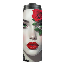Mujer Hermosa con Rosa Roja