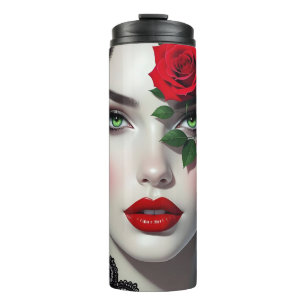 Termo Mujer Hermosa con Rosa Roja