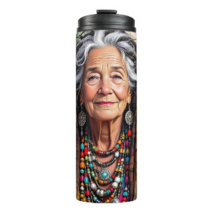 Termo Mujer hippie anciana genial con rastas