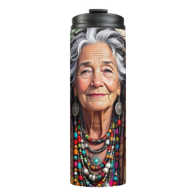 Termo Mujer hippie anciana genial con rastas  (Anverso)