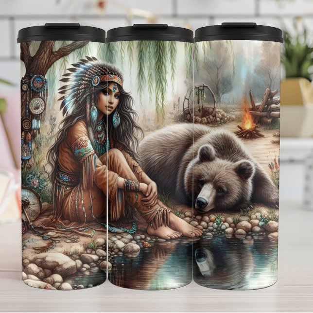 Termo Mujer indígena, oso, agua: Reflexión (Subido por el creador)