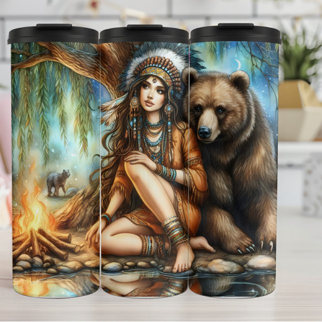 Termo Mujer nativa, oso, fuego crudo: todavía aguas (Subido por el creador)